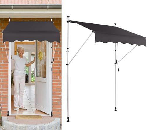 Ease Tenda da sole con manovella per balcone, senza fori, resistente ai raggi UV e regolabile in altezza, protezione solare per balcone, terrazza e giardino, copertura per terrazze, 200-300 cm