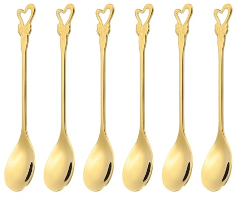 PATIKIL 6 Cucharitas De Café Con Forma De Corazón 304 Acero Inoxidable Cucharas Pequeñas Adorables Para Revolver Espresso Vajilla Para Mesa De Bar Postres Cubiertos Para Fiesta Dorado