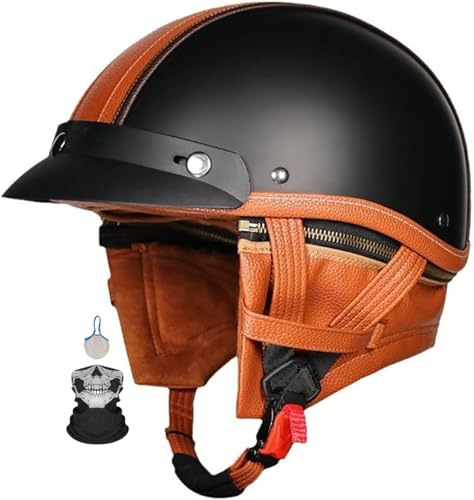 Casque Moto Vintage Casques Jet avec Visière Casques Bols Casque Mobylette avec Lunettes Homologué Dot/ECE Rétro Demi Casque Moto Vélo Scooter Chopper pour Adultes Homme Et Femme