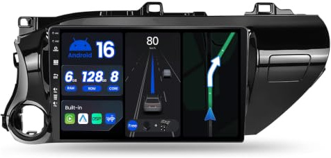 BXLIYER - [Octa-Core, 6G+128G] - Android 16 Autoradio pour Toyota Hilux 2015-2020 - sans Fil Carplay + Android Auto - LED Caméra + MIC - 2 Din IPS 10.1 Pouce - DSP Dab Volant Dual Band WLAN Bluetooth