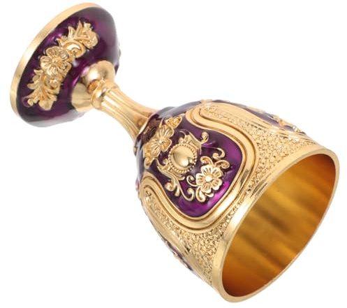 Amosfun Vintage Embossed Metal Liqueur Cup Small European Style Chalice Shot Glass Gold Purple Retro Ritual Wine Goblet for Home Bar Party Decoration