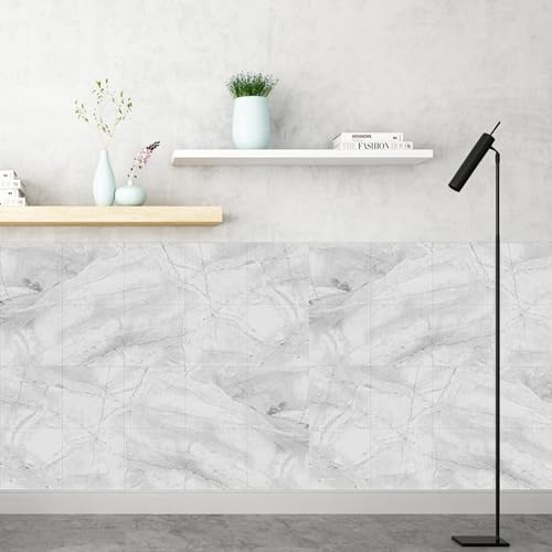Piastrelle Adesive Pavimento Marmo Grigio Chiaro Pavimento Pvc Adesivo Durabile Piastrelle Adesive Cucina Bagno Paraschizzi Cucina Adesivo Pvc Adesivi Murali Prova di Olio 30x30cm/10 Pcs