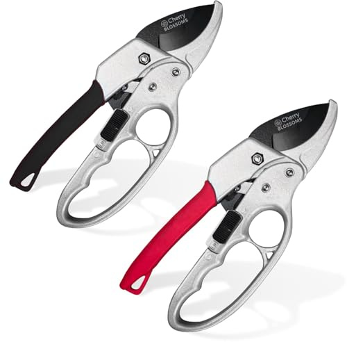 2 Pack Pruning Shears & Garden Secateurs Heavy Duty – SK5 Steel Ratchet Pruners for Gardening – Ergonomic Pruning Scissors with Hand Guard & Safety Lock – Sharp Garden Cutters