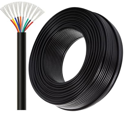 Flerledar UL-listad Strömkabel, Blyfri Förtennad Kopparkabel VW-1 300V 30-100FT Elkabel, 10 Kärnor 28AWG-18AWG Anslutningskabel(100ft,22AWG)