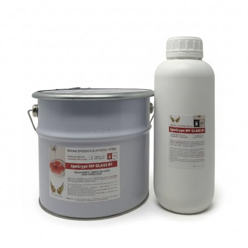 BYGRYPS EpoGryps MP GLASS R1 3 Kg Resina Epossidica A+B Bicomponente TRASPARENTE effetto VETRO rapido indurimento anti-ingiallimento per rivestimenti piani mobili river table tavoli colate max 2cm