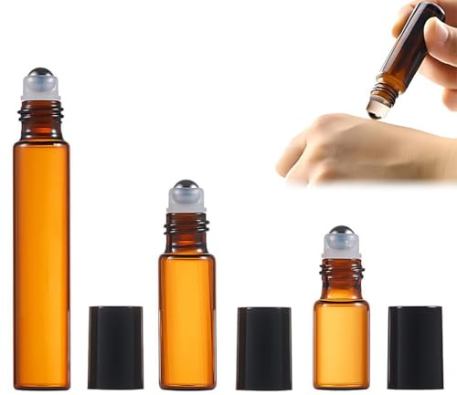 GILWUMO Set da 12 Flaconi Roll-on Cavi con Sfere in Acciaio Inossidabile, Flaconi Portatili in Vetro per Profumi, Adatti per Profumi, Oli Essenziali e Aromaterapia