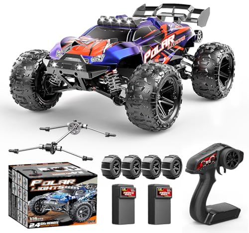 Cirmine Macchina Telecomandata Professionale 1:14 per Adulti e Ragazzi, Auto RC 4WD Off-Road 40 km/h Impermeabile Stile Racing Truck con 2 Batterie Ricaricabili 1300mAh e 2 Set di Pneumatici