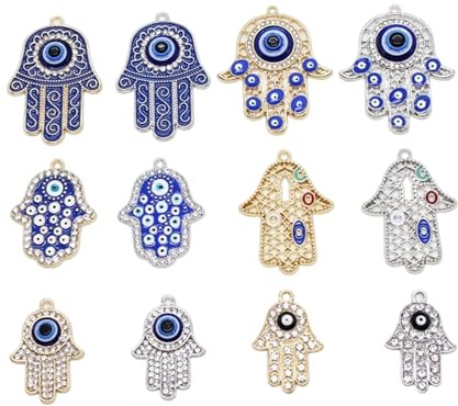 ARTISAMILY Colgante de aleación de ojo malvado de palma, collar de metal azul contra el mal de ojo, colgantes, pendientes, pulsera, llavero, dijes dorados y plateados, adorno para hacer joyas