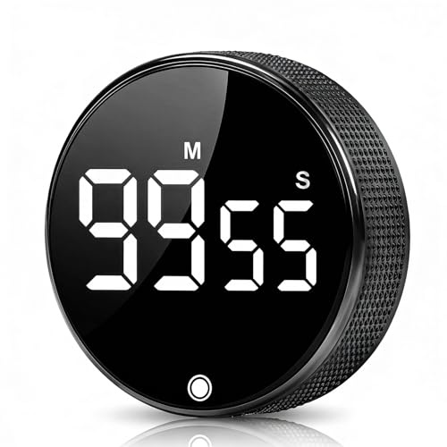 Digital Kitchen Timer, Magnetic Countdown and Countup Productivity Timer with Loud Alarm, Visual Timers for Cooking Baking Fitness Teaching and Studying (Black)