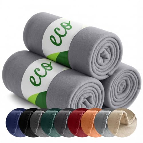 wometo 3er Set ECO Fleecedecke aus 100% recyc. Material 130x160 grau | OEKO-TEX ca. 400 g - 100% recyceltem Material - mit Anti-Pilling und Kettelrand, im praktischen 3er Pack