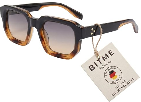 BitME Solutions Vintage Sonnenbrille Damen & Herren – Rechteckige Schwarze Sonnenbrille – 90er Retro Design – UV400 Schutz – Eckige Y2K Brille für Festival & Party – Schmal (Braun)