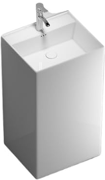 Lavabo sur pied Lavabo sur colonne en porcelaine blanche, ensemble lavabo monobloc avec robinet et kit de vidange