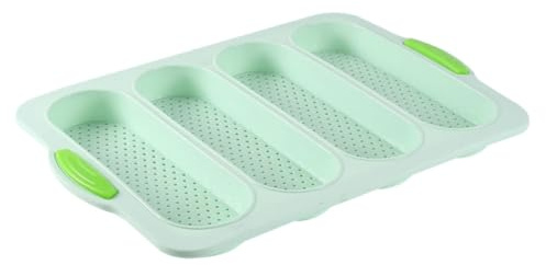SHINEOFI Moule à Baguette en Silicone 4 Emplacements Antiadhésif Résistant la Chaleur pour Français Cuisson au Four Plaque Pâtisserie DIY Couleur Vert D’eau