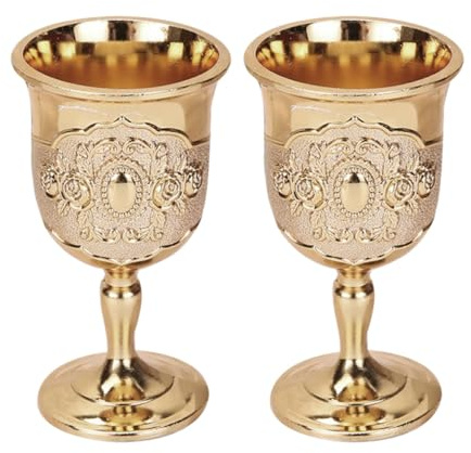Beavorty Calice da Vino Rosso in Metallo Dorato, Set 2 Pezzi, Stile Europeo Vintage per Feste e Decorazione Casa