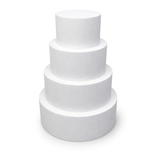 TORTA 4 PIANI IN POLISTIROLO DIAMETRI 15-20-25-30 CM ALTI 10 CM A FORMA TONDA per cake design/dummy cake/base per torte finte o scenografiche.