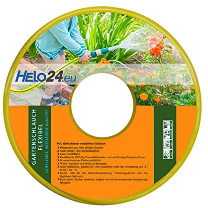 HELO Gartenschlauch 50 m (1/2 Zoll) gelb, verstärkter 3-Schichten Wasserschlauch aus flexiblen PVC mit netzförmiger Polyester Faser, 10 Bar Berstdruck, elastisch weich und leicht zu bewegen