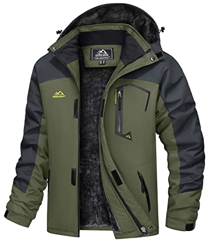 TACVASEN Herren Arbeitsjacke Winter Angeljacke Übergangsjacke Regenjacke Outdoorjacke Wasserdicht Atmungsaktiv Winddicht, Armeegrün, S