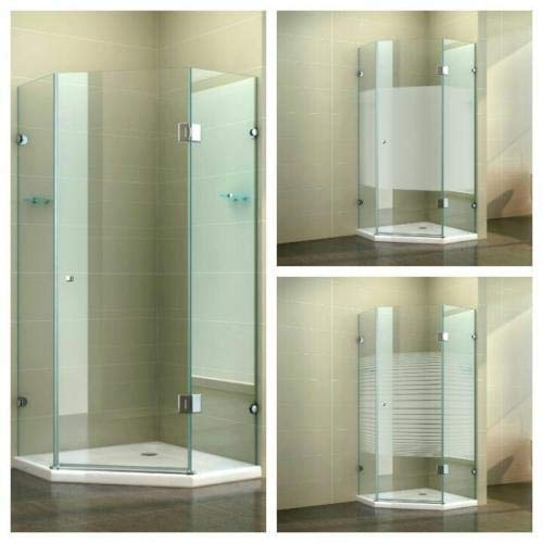 Fünfeckdusche Eckdusche Duschkabine Duschabtrennung Eckdusche Fünfeck Glas, Größe:80 x 80 x 190 cm, Dusche_Amazon:Einstieg DIN links | Gestreift | mit Duschtasse & Ablauf