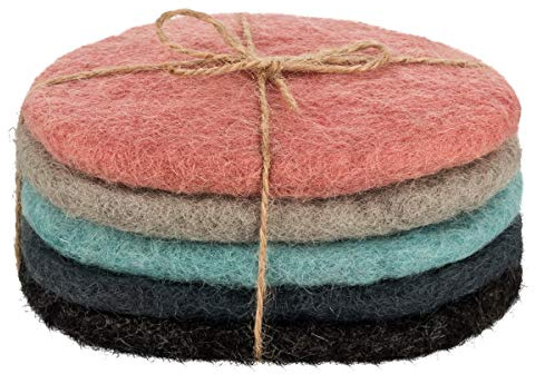 Maharanis Fairtrade Filz Untersetzer 5er Set Pastell 11 x 9 cm handgefertigt aus Reiner Wolle