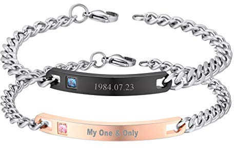 PROSTEEL personalisiert Liebespaar Armbänder 2 Stücke Edelstahl Panzerkette Armband mit ID-Platte für Damen Herren Namen Gravur Schildarmbänder einzigartiges Schmuck für Geburtstag Jahrestag