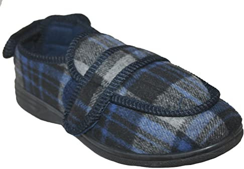 Mens Diabetic Orthopaedic Comfort Luxury Slippers Shoes Wide FIT Adjustable Strap Size UK 7-14 (Navy/Grey, numeric_11)
