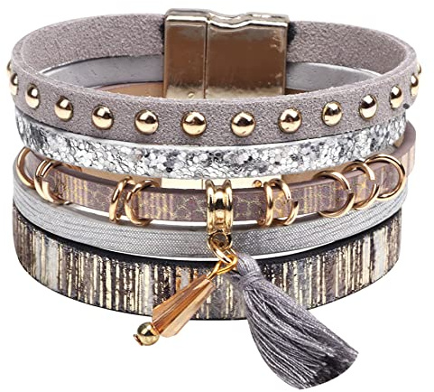 Cupimatch Bracelet en Cuir Multicouche Manchette Arbre de Vie Style Bohémien avec Boucle Magnétique,Bracelet Tressés pour Femmes Épouse Mère (Type 6)