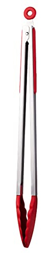 UPTALY 18'' Extra Long Grill Tong with Red Silicone Head, Stainless Steel Barbecue Tongs with Long Handle, Large Sized Food Tong, Thicken Steak Tongs, Serving Tong for Cooking, Grilling, Buffet