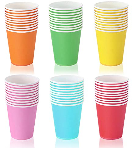 60PCS Paper Cups Party Cups, 9 Ounce Disposable Multicolor Drinking Cups Biodegradable