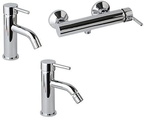 Kiamami Valentina - Set Completo Rubinetteria Termostatico | Miscelatore Lavabo | Miscelatore Bidet | Gruppo Doccia | Cromato, Ottone e Zinco