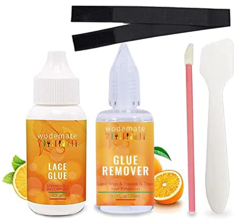 wodemate Lace Front Wig Glue and Remover Set, Invisible Bonding Adhesive 1.3OZ Waterproof and Humidity Resistant, Tape in Extension Remover 1OZ Fast Acting, Lace Glue Remover for Wigs