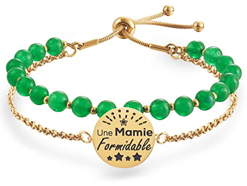 LParkin Double Perlage Grand Meres Bracelet Acier Inoxydable Réglable, Perle bracelet fete des mamie, Cadeau Mamie Original Anniversaire Fete Des Mamies, Ornements Pour grand mere, Or 17+5cm réglable