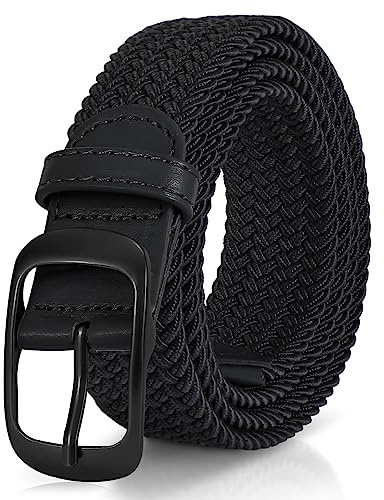 JASGOOD Mens Belt-Elastic Braided Stretch Belt with Covered Leather Buckle for Jeans Woven Trouser Belts for Men and Women, Black, Fit Waist Size 37-41