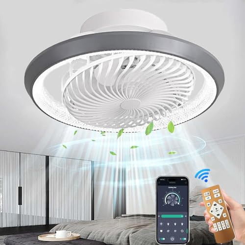 MQW Deckenventilator mit Beleuchtung LED Licht, Invisible Fan Deckenleuchte 360° Drehbare, Dimmbar 72W mit Fernbedienung Ventilator lampe, Deckenlampe ür Wohnzimmer, Esszimmer, Schlafzimmer, 49CM