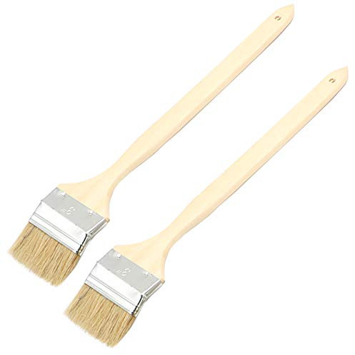75mm/3 inch Brush Head Width Long Wood Handle Metal Ferrule Bent Paint Brush Radiator Brush Beige 704#(2Pcs)