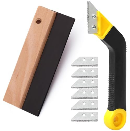 Mihutu Fugenentferner Werkzeug, Fliesenfugen Entfernen, Fliesenfugen Reparatur mit 200 mm Fliesenspachtel Holzgriff + 6 Ersatzklingen für die Fliesenreinigung