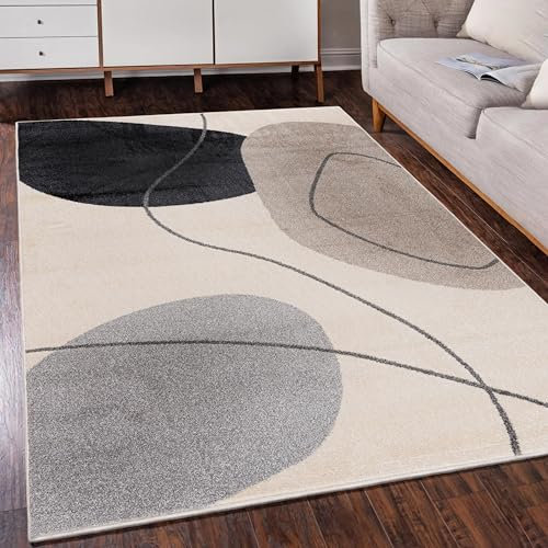Mazovia Tappeto Beige Moderno Geometrico - Soggiorno, Camera da letto, Sala da pranzo, Ufficio Rettangolo Certificato OEKO-TEX® Elegante - Crema - 120 x 170 cm