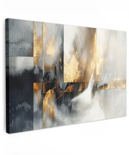 MuchoWow© Wandbilder Groß XXL Wohnzimmer Wanddeko Schlafzimmer Zimmerdeko | 120x80 cm - Wandgemälde Zimmer Deko auf Wand Dekoration Wall Art Kunst - Gold - Silber - Abstrakt