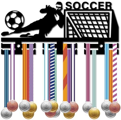 CREATCABIN Fußball-Medaillenhalter Aufhängen-Medaillen,Wandhalterung,Acryl-Rahmen,Haken Aufhängen Auszeichnungen,Sport-Medaillenständer,Organizer Für Mehr als 40 Medaille,Spielerabzeichen 29x13cm