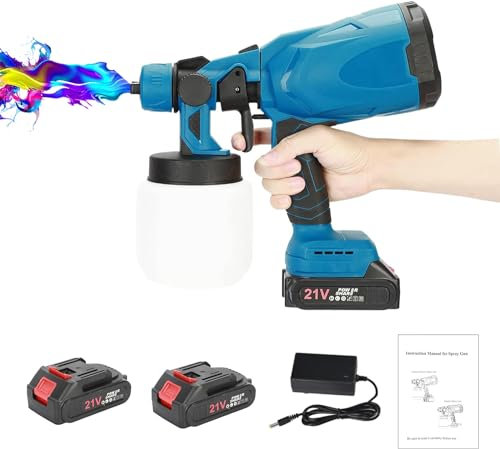 BENBOR Cordless Paint Sprayer, Fence Paint Sprayer, 600W High Power Spray Gun, 800ml Detachable Container & 2 Batteries Battery Sprayer, Paint Sprayer for Fences/Sheds/Wood/Wall Latex/Metallic (Blue)