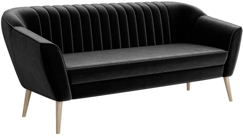 MEBLINI Mini Sofa 3-Sitzer für Wohnzimmer - Mini Lounge für DREI Personen - Küchensofa - Sofa Klein - KAIA - 3 - Schwarz Samt