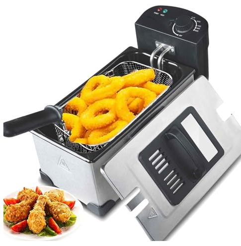 Freidora Aceite 3l de Acero Inoxidable 2200W con Gran Ventana de Visualización Control Preciso de Temperatura de Tipo，Recipiente Totalmente ExtraíBle(Color:B-stainless steel inner pot)