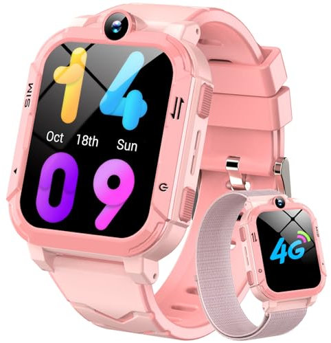 Blackview Reloj Inteligente Niño 4G, Videollamadas, Chat de Voz, 1.83” Smartwatch Niños con GPS Posición, SOS Llamar, Modo Escuela, Despertador, Podómetro, Calculadora, Batería Grande de 800 mAh, Rosa