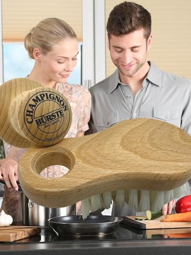 MAAJ Set CHAMPIGNONBÜRSTE + GEMÜSEBÜRSTE VEGAN - AUS Holz MIT WEISSEN PPN-Borsten FÜR SANFTES REINIGEN VON PILZEN & GEMÜSE - Made IN Germany