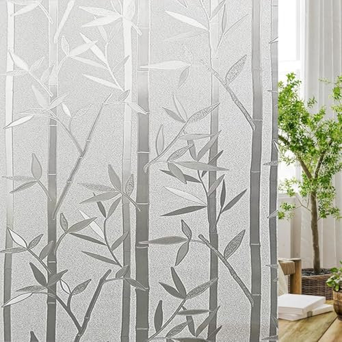 Sonnenschutzfolie Fenster 140 x 600 cm Uv-Schutz Folie Sichtschutz Hitze Milchglasfolie Selbstklebend Ohne Kleber Glasdekorfolie für Büro Und Haus, Bambus