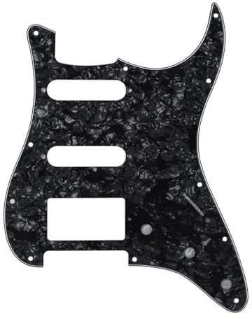 Pickguard und Tremoloabdeckung Set Schwarzes 3-lagiges 11-Loch-SSH-Schlagbrett Für E-Gitarre HSS-Gitarren-Schlagbrett Und Schrauben Für Gitarre(Black)