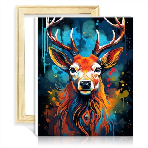 LiHEQING Ölgemälde nach Zahlen-Set, Hirsch, für Erwachsene, DIY-Ölgemälde mit 3 Pinseln und Acrylfarben, Bild als Heimdekoration, Geschenk, ohne Rahmen (60 x 75 cm)