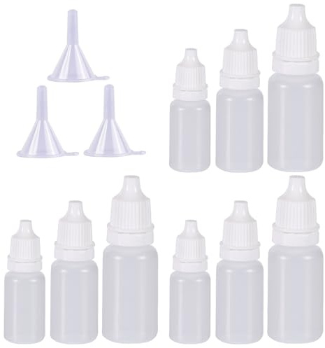 Plastdroppskontoflaska, 10 ml/15 ml/20 ml pipettflaska tom plastflaska, vätskor plastflaskor med tratt, mätflaskor för oljor, vätskeprov, bläck