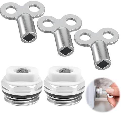 Heizkörper Entlüftungsschlüssel Kit:2 Heizventile + 3 Ventilschlüssel,Schlüssel Heizung Entlüften,Heizungsschlüssel Zum Entlüften für 5mm Heizkörper,Heizkörperschlüssel für Höhere Effizienz&Komfort