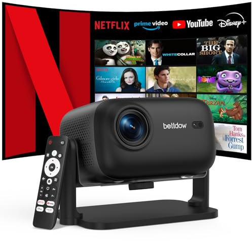Bettdow Videoprojecteur 4K [Netflix Certifié], 1080P Projecteur Fermé, Autofocus/Correction Trapézoïdale, Vidéoprojecteur avec WiFi6 et Bluetooth 5.2, Projecteur HDR 10/10+ pour Home Cinéma, Noir