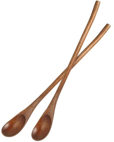 ULTECHNOVO Long Handle Wooden Spoon Japanese Style Coffee Stirring Spoon Natural Nanmu Honey 9 Inch Small Tea for Kitchen and Home